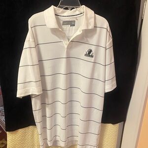 Cutter & Buck White Polo with Thin Navy Stripe Accents